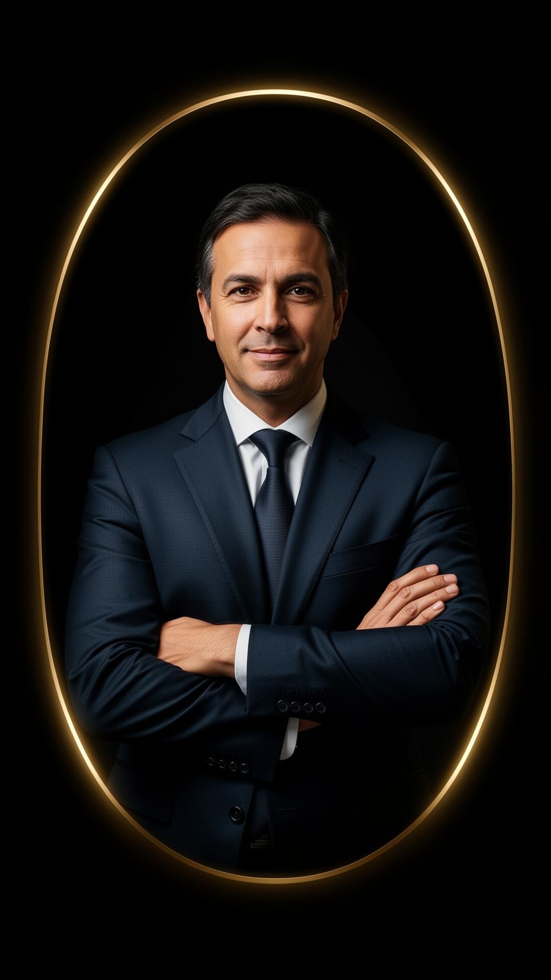 Executive leader portrait framed in gold light